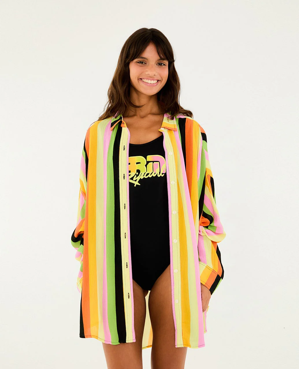 Farm Rio Neon Stripe Relaxed Shirt
