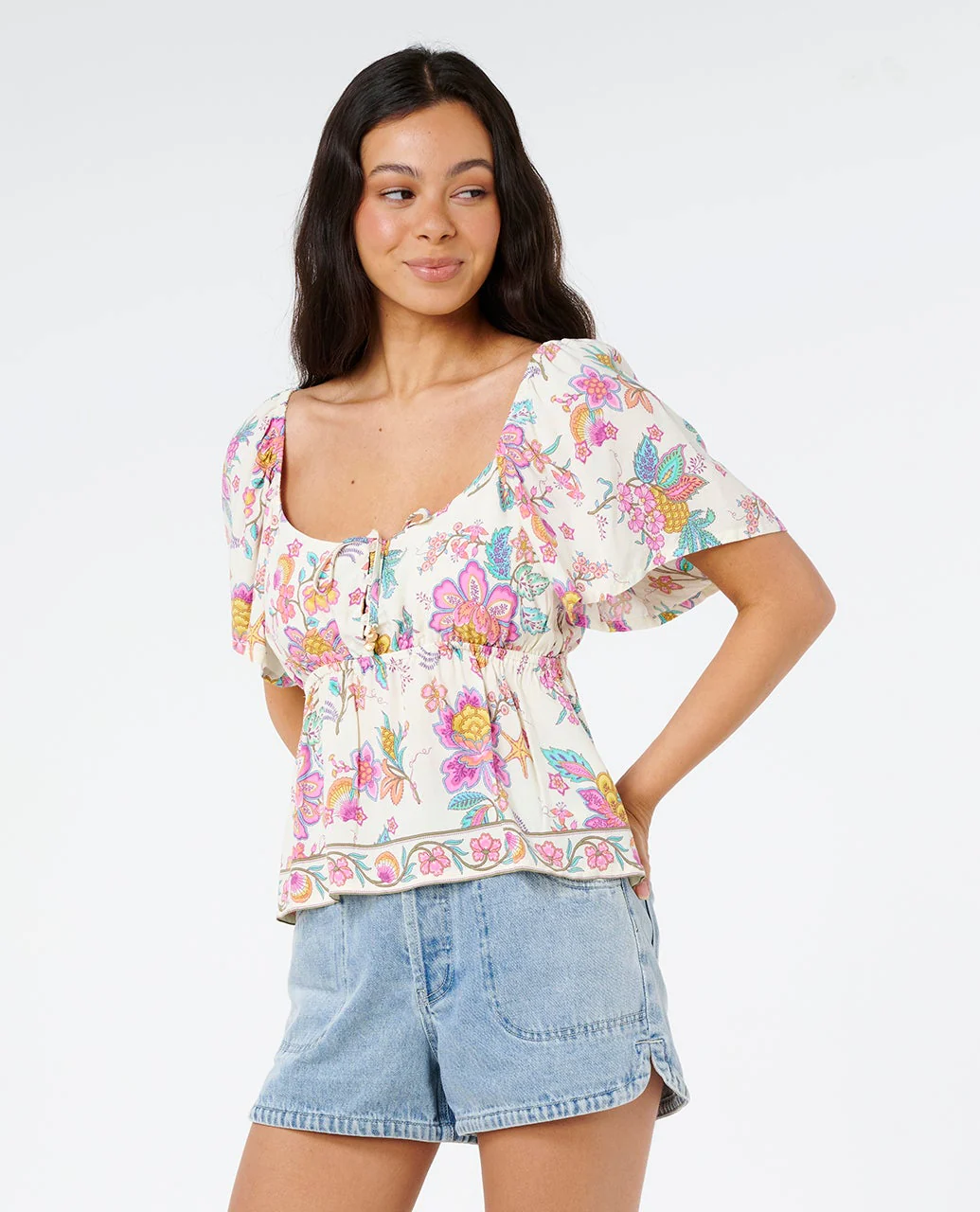 Half Moon Bay Short Sleeve Button Top