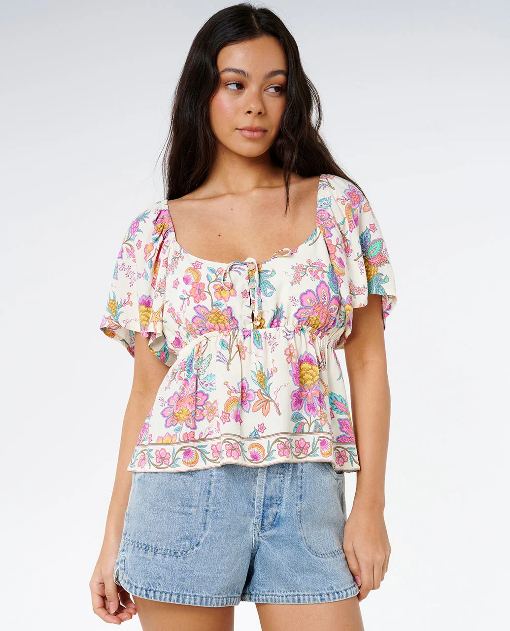 Half Moon Bay Short Sleeve Button Top